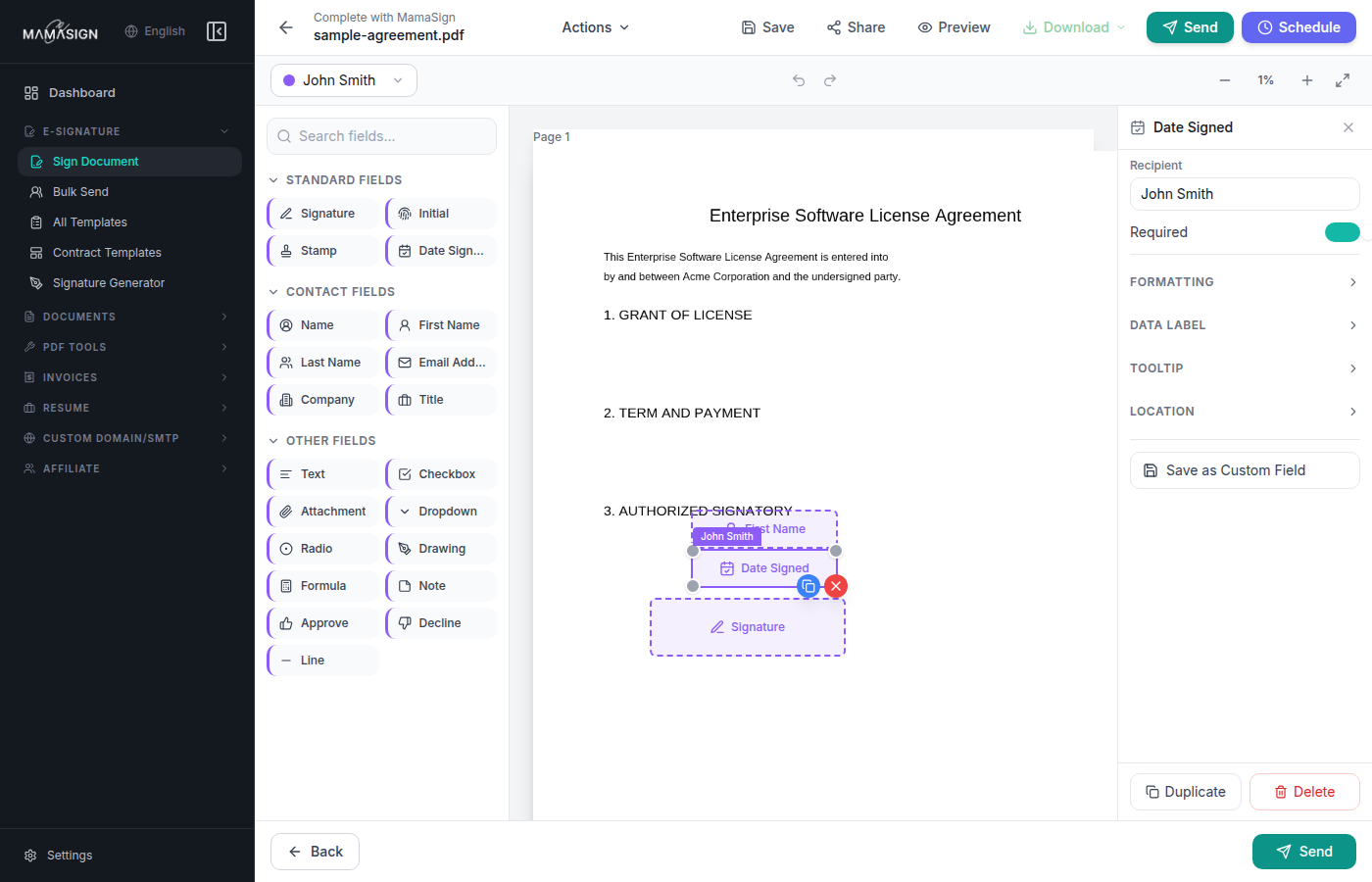 MamaSign document signing interface